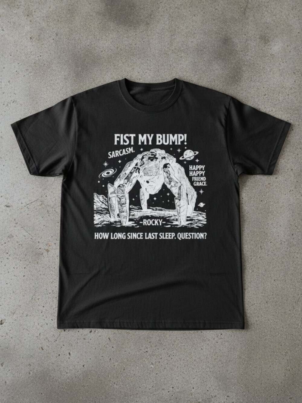 Fist My Bump Sarcasm Rocky Robot Vintage Graphic T-Shirt Funny Sci-Fi Humor Tee